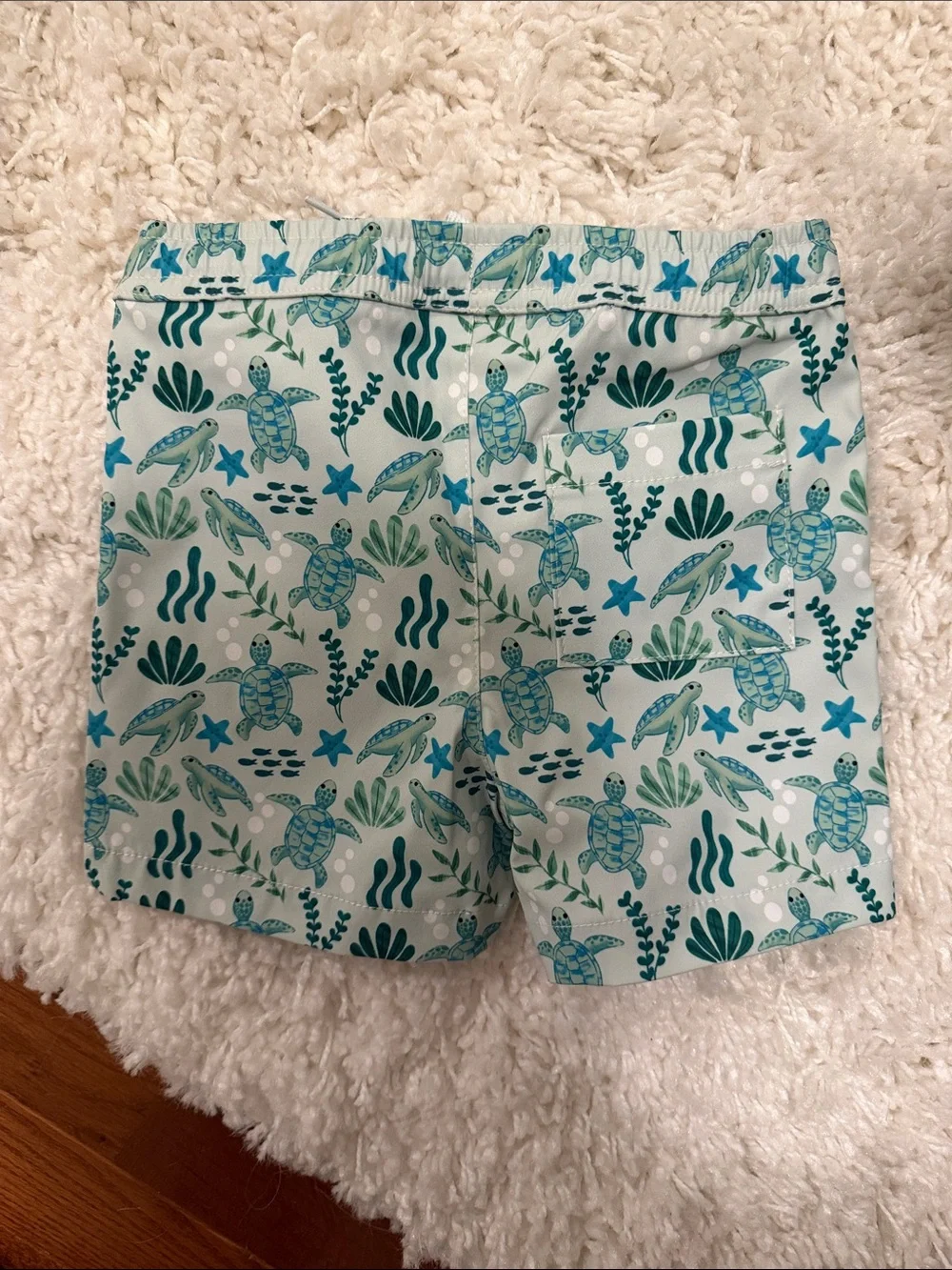 Kids Turtle Print Swim Trunks - Blue/Green